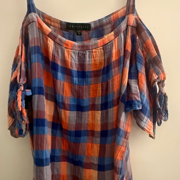 Sanctuary Women's Colorful Plaid Off-Shoulder Blouse - Picture 1 of 5